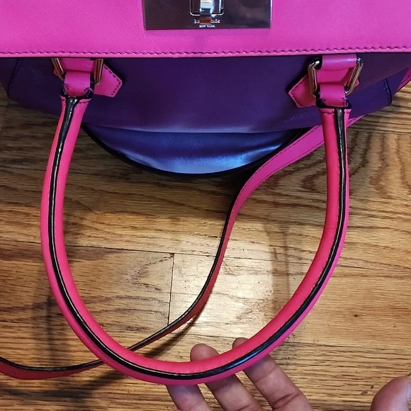 Like New Kate Spade Purple and Barbie Pink Satchel Crossbody Leather Bag - Picture 13 of 17